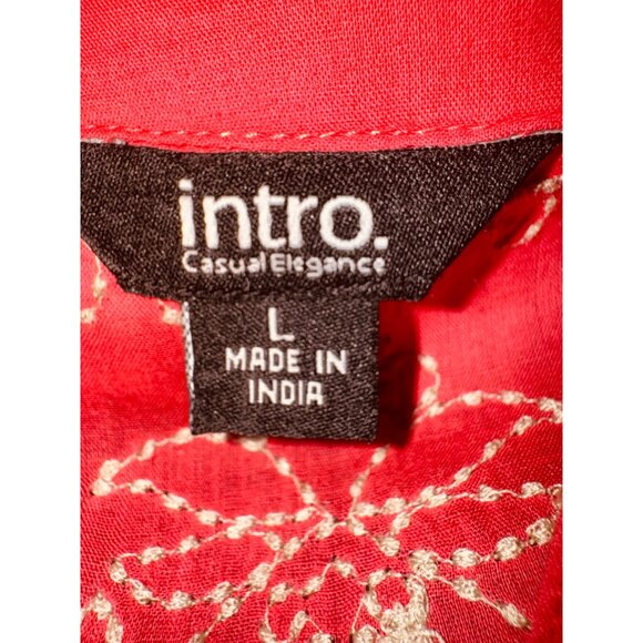 Intro Coral Embroidered Tunic Top Casual Elegance L 100% Cotton Resort Travel - Picture 6 of 11